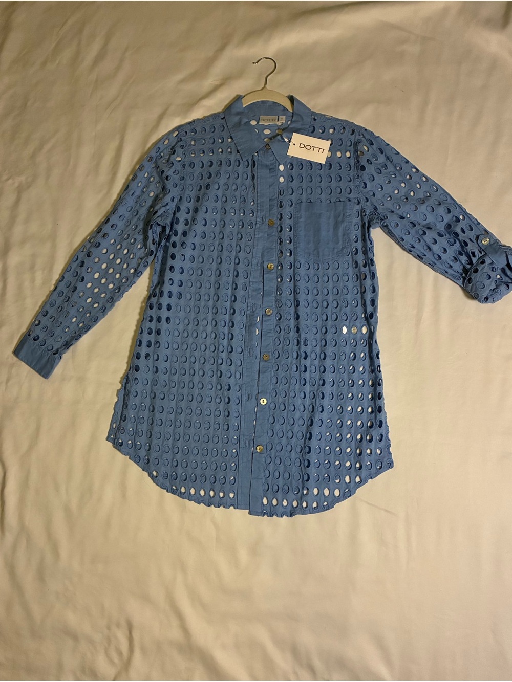 Dotti Perforated Blue Button-Down Cover-Up